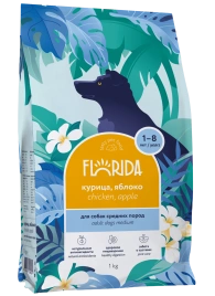 Сухой корм FLORIDA Medium Adult Chicken & Apple для взрослых собак средних пород, с курицей и яблоком, 1 кг