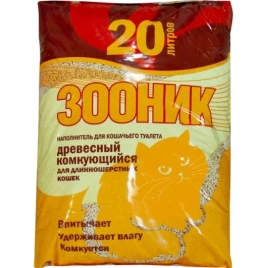 Наполнитель Зооник для длинношерстных кошек для кошачьих туалетов, древесный комкующийся, 20 л