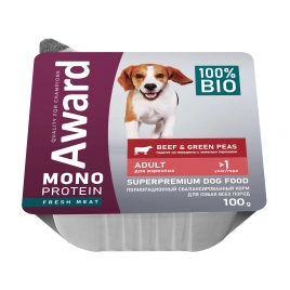 Влажный корм AWARD Monoprotein Beef для взрослых собак с говядиной, 100 г