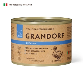 Влажный корм Grandorf Duck для собак, паштет из утки, 200 г