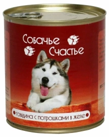 Влажный корм Собачье Счастье Beef & Giblets для собак, говядина с потрошками в желе, 750 г