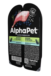 Влажный корм ALPHAPET Superpremium ламистер Rabbit & Blueberry для кошек, с чувствительным пищеварением, с кроликом и черникой, 80 г