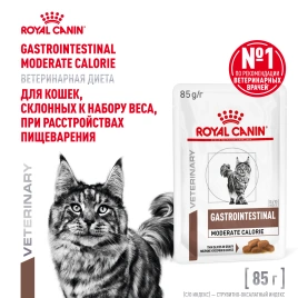 Влажный диетический корм Royal Canin Gastrointestinal Moderate Calorie для кошек при расстройствах пищеварения, склонных к набору веса, пауч, 85 г