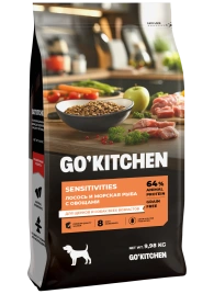 Сухой корм Go'Kitchen Salmon & Fish для щенков и собак всех возрастов для чувствительного пищеварения, с лососем и морской, с лососем и рыбой, 9,98 кг