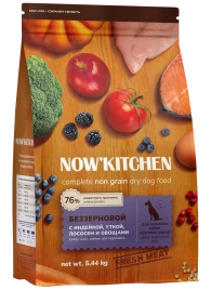 Сухой корм NOW'KITCHEN Fresh Senior Turkey, Duck & Salmon для собак крупных пород старше 7 лет со свежей индейкой,уткой, с индейкой, уткой и лососем, 5,44 кг