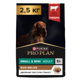 Сухой корм PRO PLAN DUO DELICE Beef для взрослых собак мелких и карликовых пород, с высоким содержанием говядины, 2,5 кг