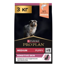 Сухой корм PRO PLAN Salmon для щенков средних пород с чувствительной кожей, с высоким содержанием лосося, 3 кг