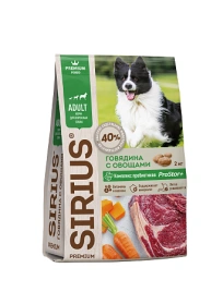 Сухой корм SIRIUS Beef & Vegetables для взрослых собак, с говядиной и овощами, 2 кг