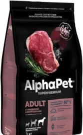 Сухой корм ALPHAPET Superpremium Beef & Giblets для взрослых собак крупных пород, с говядиной и потрошками, 3 кг