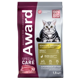 Сухой корм AWARD Special Care Sensitive Digestion Duck для взрослых кошек с уткой, 1,5 кг