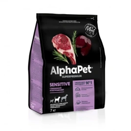 Сухой корм ALPHAPET Superpremium Mutton & Giblets для взрослых собак средних пород с чувствительным пищеварением, с бараниной и потрошками, 7 кг
