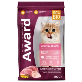 Сухой корм AWARD Healthy Growth Turkey & Chicken для котят, беременных и кормящих кошек с индейкой и курицей, 400 г