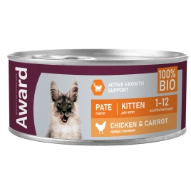 Влажный корм AWARD Chicken & Carrot для котят с курицей и морковью, 100 г