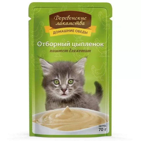Влажный корм Деревенские Лакомства для котят, с отборным цыпленком, паштет, 70 г фото 1