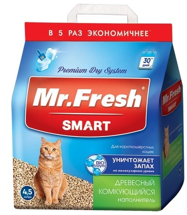 Наполнитель Mr.Fresh Smart для короткошёрстных кошек для кошачьих туалетов, 4,5 л фото 1