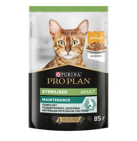Влажный корм PRO PLAN Chicken для взрослых стерилизованных кошек и кастрированный котов, с курицей в соусе, 85 г фото 1
