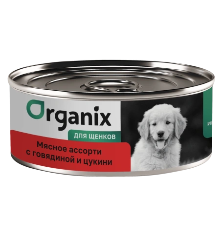 Влажный корм Organix Preventive Line Meat Assortment & Beef для щенков Мясное ассорти, с говядиной и цукини, 100 г фото 1