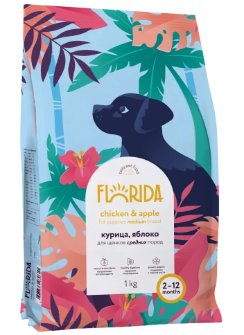 Сухой корм FLORIDA Medium Puppy Chicken & Apple для щенков средних пород, с курицей и яблоком, 1 кг фото 2