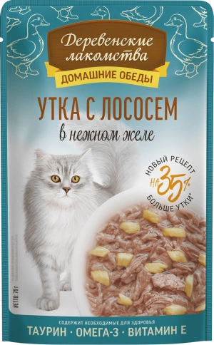 Влажный корм Деревенские Лакомства для кошек, с уткой и лососем, 70 г фото 1