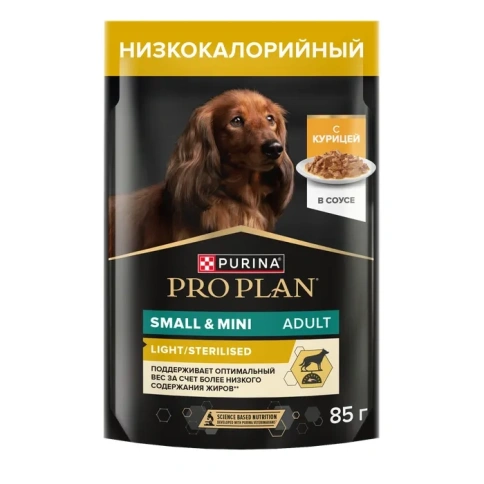 Влажный корм PRO PLAN Chicken для взрослых собак мелких и карликовых пород, склонных к набору веса, с курицей в соусе, 85 г фото 1