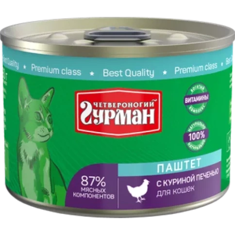 Влажный корм Четвероногий Гурман Liver для кошек, паштет с куриной, с печенью, 190 г фото 1