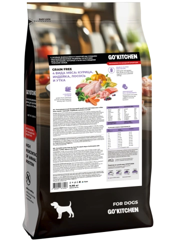 Сухой корм Go'Kitchen Chicken, Turkey, Salmon & Duck для взрослых собак всех пород, с курицей., с курицей, индейкой, лососем и уткой, 5,44 кг фото 5