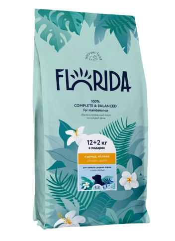 Сухой корм FLORIDA Medium Puppy Chicken & Apple для щенков средних пород, с курицей и яблоком, 14 кг фото 1