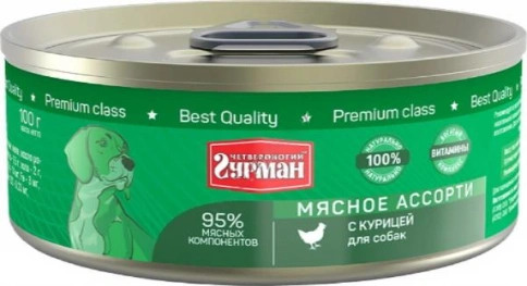 Влажный корм Четвероногий Гурман Chicken & Meat Assortment для собак, с курицей и мясным ассорти, 100 г фото 1