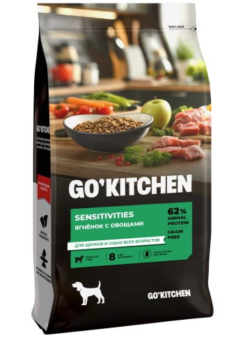 Сухой корм GO'KITCHEN для щенков и собак для чувствительного пищеварения с ягнёнком, 18 кг фото 1