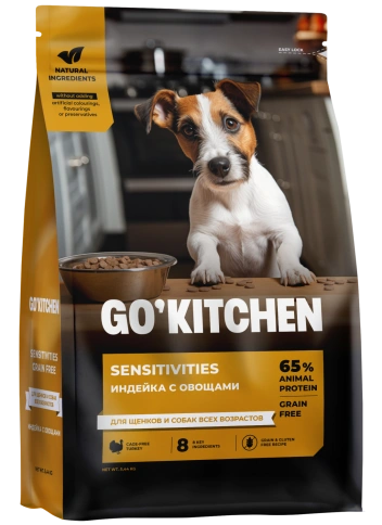 Сухой корм GO'KITCHEN для щенков и собак всех возрастов для чувствительного пищеварения с индейкой, 5.44 кг фото 2