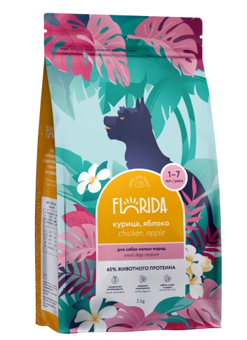 Сухой корм FLORIDA Mini Adult Chicken & Apple для взрослых собак малых пород, с курицей и яблоком, 3 кг фото 2