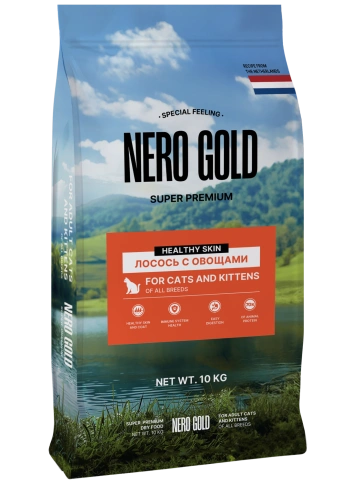 Сухой корм NERO GOLD Salmon & Vegetables для кошек и котят, с лососем и овощами, 10 кг фото 1