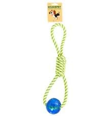 Игрушка Homepet Seaside TPR для собак, мяч на канате желто-синий, диаметр 6 см, 41 см фото 1