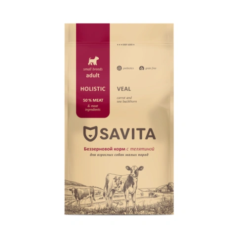 Сухой корм SAVITA Adult Mini Veal для собак малых пород, с телятиной, 400 г фото 1