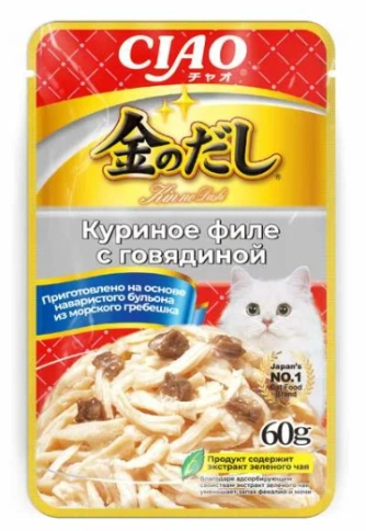 Влажный корм Inaba Ciao Kinnodash Chicken & Beef для кошек, куриное филе с говядиной в желе, 60 г фото 1