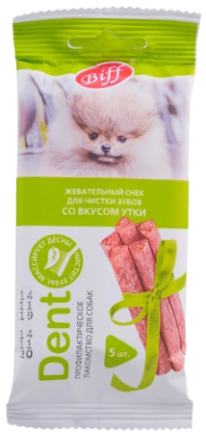 Лакомство Biff Dent жевательный снек для чистки зубов для собак, со вкусом утки, 20 г 1 фото 1
