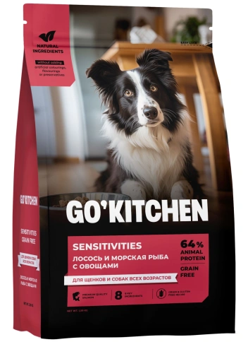 Сухой корм GO'KITCHEN для щенков и собак всех возрастов для чувствительного пищеварения с лососем и морской рыбой, 5.44 кг фото 3