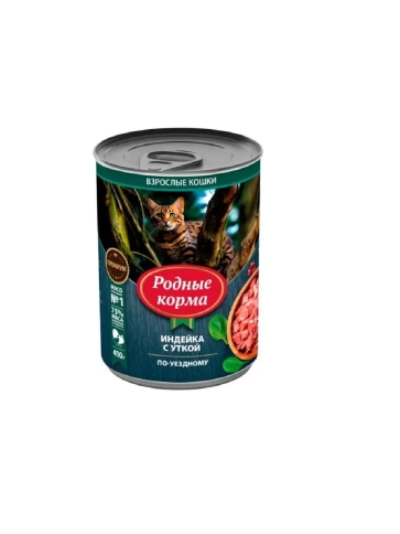 Влажный корм Родные корма Duck & Turkey для кошек, индейка с уткой по-уездному, 410 г фото 1