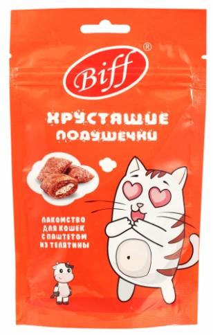 Влажный корм Biff хрустящие подушечки Veal для кошек, с паштетом из телятины, 60 г фото 1