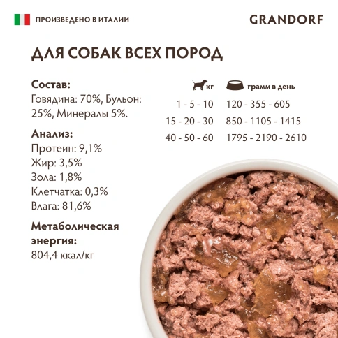 Влажный корм Grandorf Beef для собак, паштет из говядины, 200 г фото 6