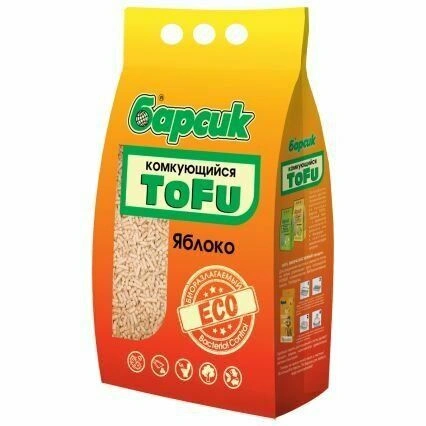Наполнитель Барсик для кошачьих туалетов, комкующийся Tofu Яблоко, 4,54 л фото 1