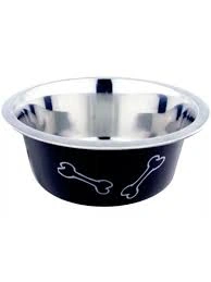 Миска Homepet Color для домашних животных, Косточки, металлическая черная, 0,9 л фото 1