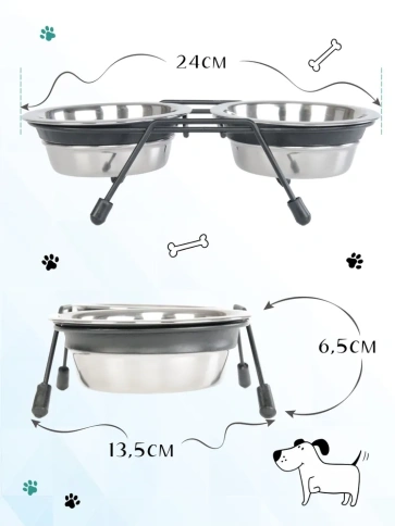 Миска Ankur Half Moon для животных, с подставкой и металлическими мисками, 2 шт, 0,25 л фото 2