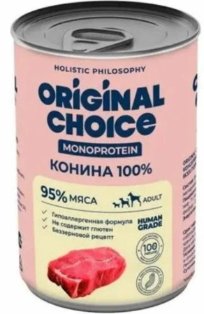 Влажный корм ORIGINAL CHOICE Monoprotein Adult Horse Meat для собак всех пород, с кониной, 340 г фото 1