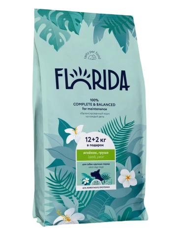 Сухой корм FLORIDA Maxi Adult Lamb & Pear для взрослых собак крупных пород, с ягненком и грушей, 14 кг фото 1