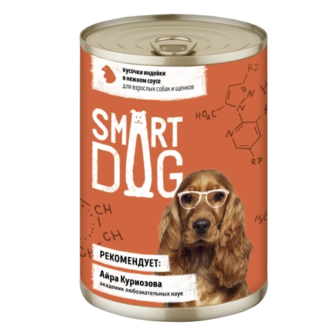 Влажный корм Smart Dog для для взрослых собак и щенков, кусочки индейки в нежном соусе, 400 г фото 1