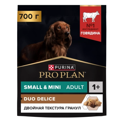 Сухой корм PRO PLAN DUO DELICE Beef для взрослых собак мелких и карликовых пород, с высоким содержанием говядины, 700 г фото 1