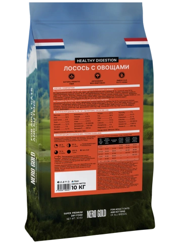 Сухой корм NERO GOLD Salmon & Vegetables для кошек и котят, с лососем и овощами, 10 кг фото 2