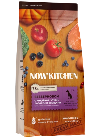 Сухой корм NOW'KITCHEN Fresh Large Adult Turkey, Duck & Salmon для взрослых собак крупных пород со свежей индейкой,уткой, с индейкой, уткой и лососем, 9,98 кг фото 1