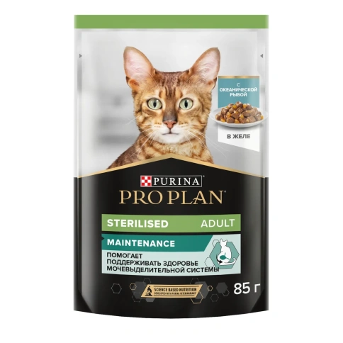 Влажный корм PRO PLAN Ocean Fish для стерилизованных кошек и кастрированных котов, кусочки, с океанической рыбой, в желе, 85 г фото 1